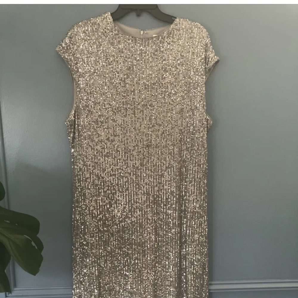 Calvin Klein Metallic Silver Sequin Dress Size 16